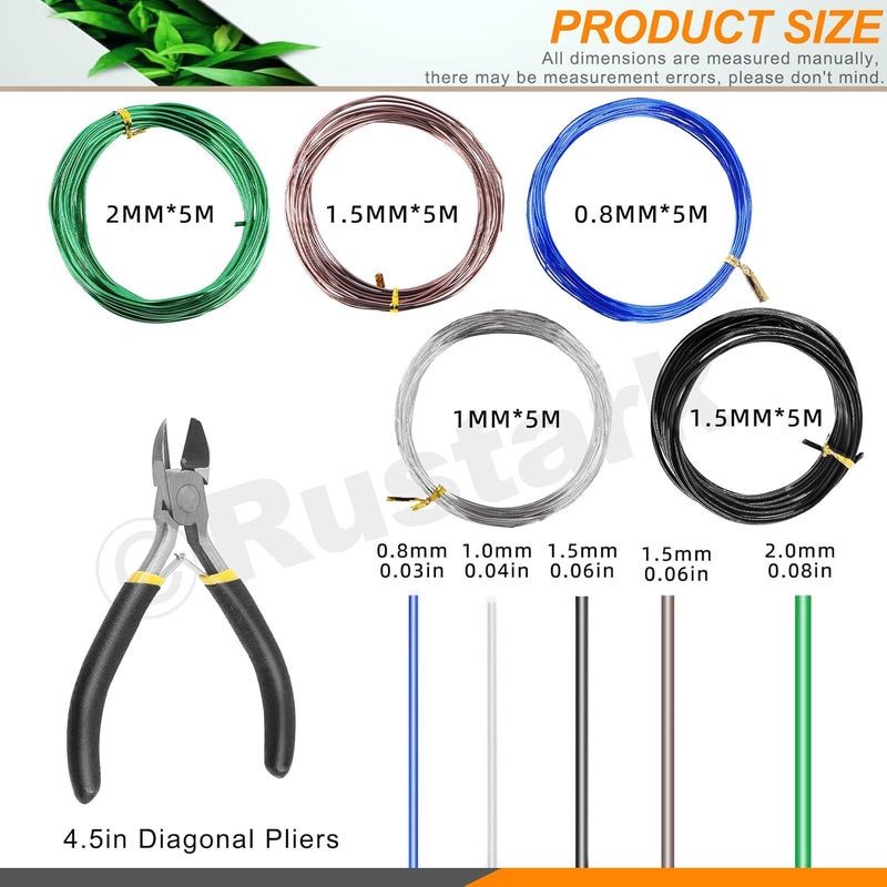 Rustark 6Pcs 5 Colors Bonsai Training Wire with Wire Cutter Kit, Anodized Aluminum Bonsai Wire Tools for Holding Bonsai Plant Branches Small Trunks - 82 Feet 0.8MM 1.0MM 1.5MM 2.0MM 3.0MM - Image 2
